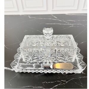 VTG Fifth Avenue Crystal Butter Dish with Underplate and Butterknife 3 Piece